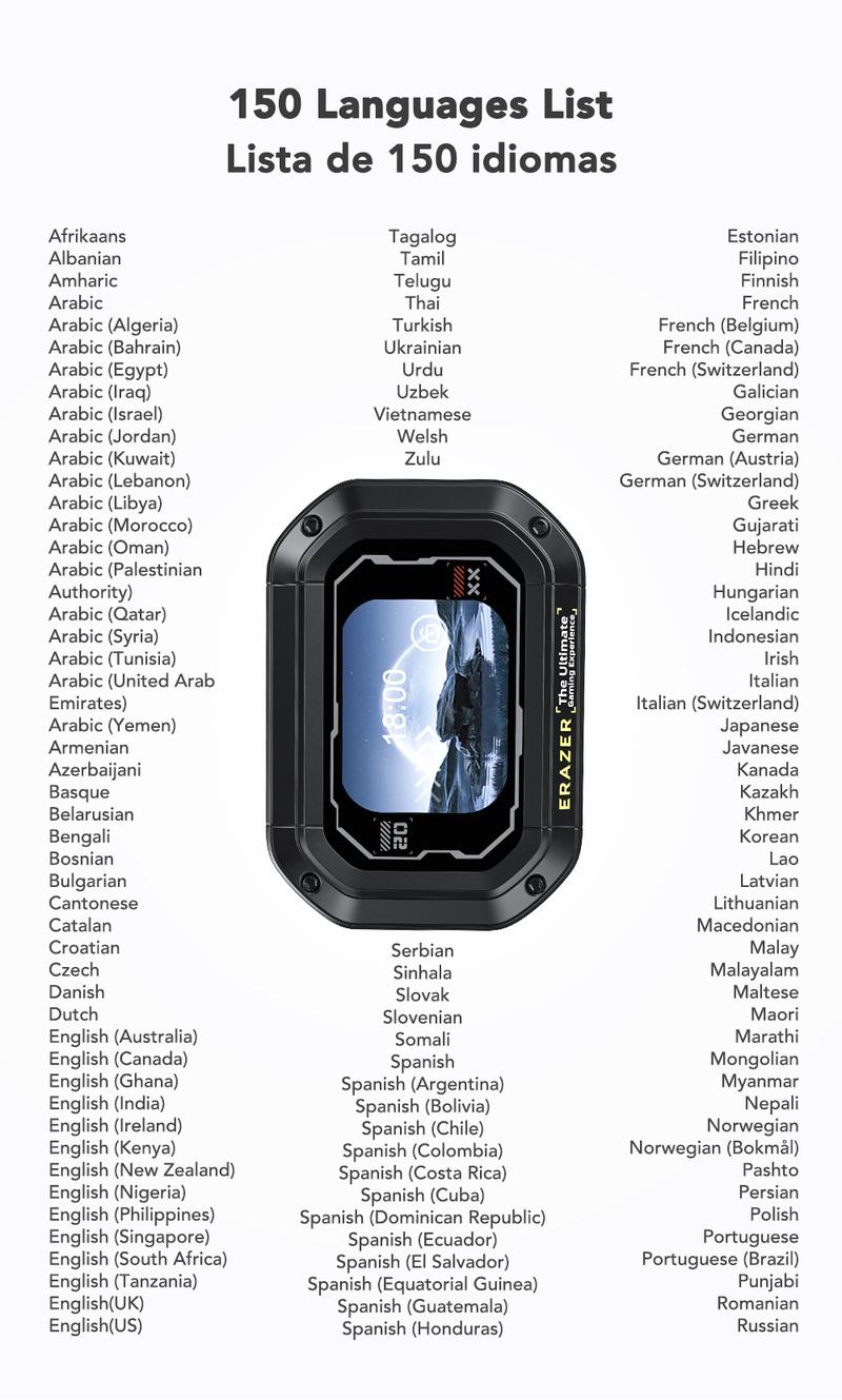 ERAZER Open Ear Translation Earbuds, Support 135 Languages Translator with APP, Real Time Translator Earbuds, OWS LCD Touchscreen Translator Bluetooth Headphones Long Battery Life Ear Buds Compatible with iPhone, Android, Black