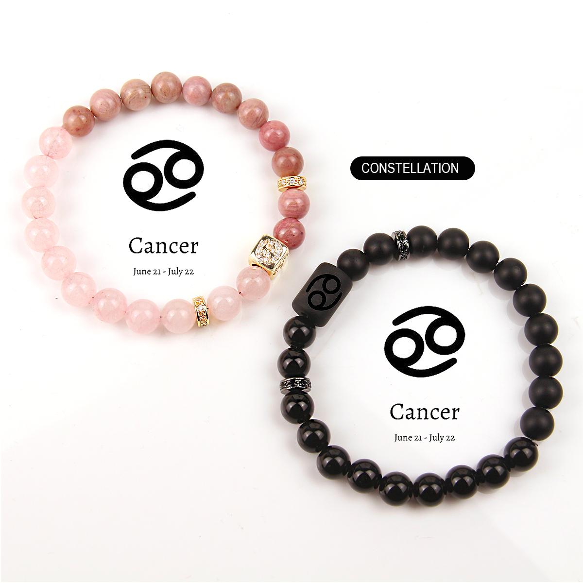 Constellation Design Couple Bracelets Crystal Bead Rose Quartz Rhodonite Black Obsidian Black Onyx Handmade Beaded Zodiac Bracelet Jewelry Gifts for Women Men