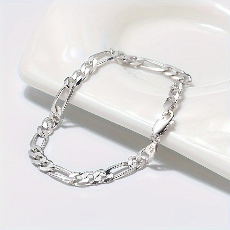 Elegant 925 Sterling Silver Figaro Chain Bracelet, Women's, Polished Finish, 7.87 in.bracelet  shop