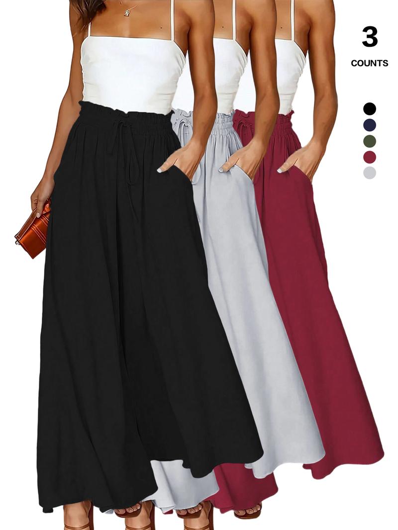 Women's Wide Leg Pants, Casual Loose Fit High Waist Drawstring Palazzo Trousers with Pockets, All Season Comfortable Design 2026