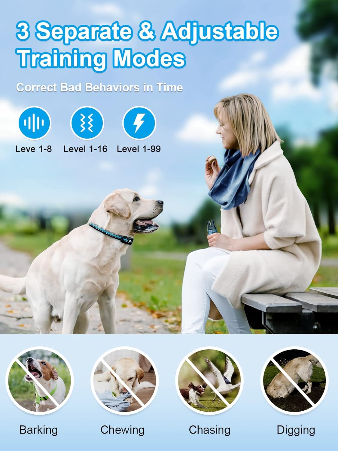 Electronic Dog Training Collar with Remote, Beep Vibration Safe Shock, 3300FT Control Range, Train 2 Dogs Simultaneously, Waterproof Receiver, Long Battery Life for Small to Large Dogs