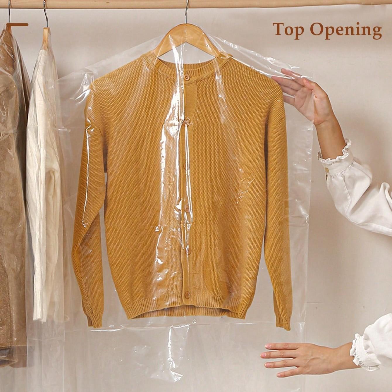 20/50pcs Transparent Plastic Bags for Dry Cleaning Stores, Dustproof Hanging Clothing Bags, Clothes Storage Bag, Home Shop Use, 6 Sizes Available