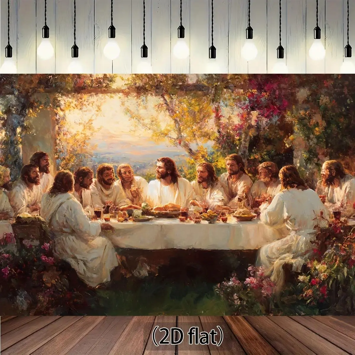 1 Last Supper religious tapestry banner - Rembrandt inspired painting background Durable polyester fabric, 2D flat