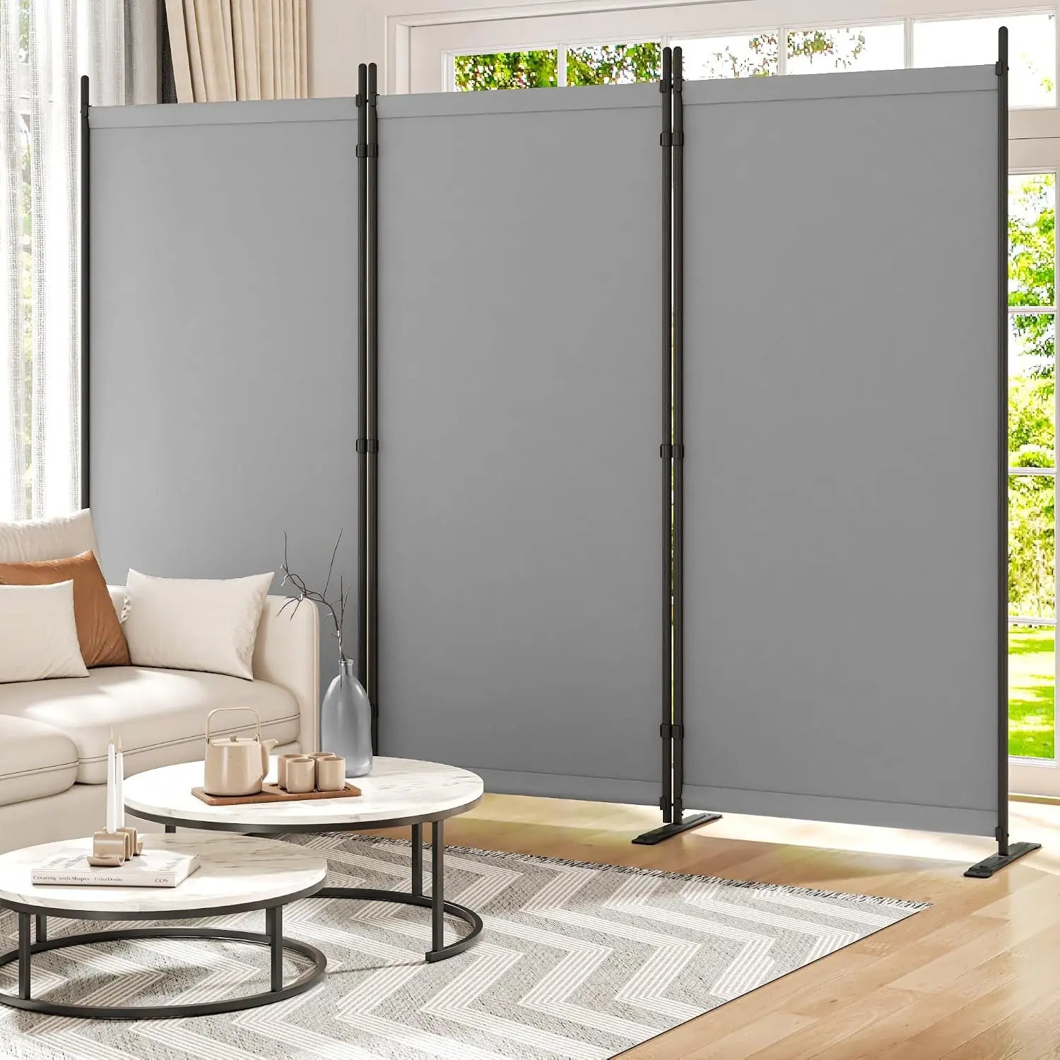 6FT Folding 3 Panel Privacy Room Divider Screen for Room Separation, Grey