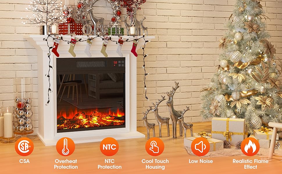 Vabches Electric Fireplace Insert, Recessed Fireplace Heater with Low Noise, Remote Control with Timer, Touch Screen, Adjustable Flame Brightness Vabches Electric Fireplace Insert, Recessed Fireplace Heater with Low Noise, Remote Control with Timer, Touch Screen, Adjustable Flame Brightness