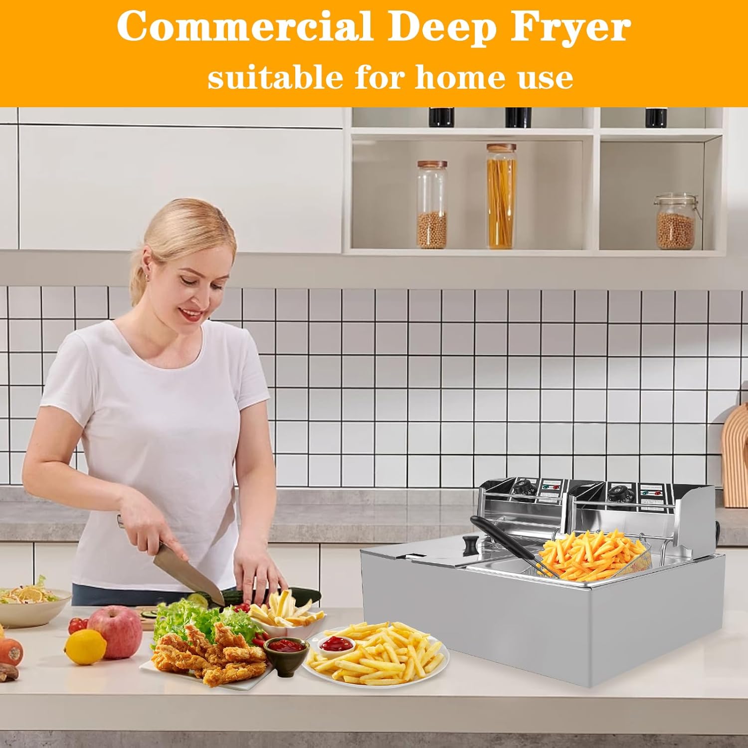 5000W Commercial Dual Basket Deep Fryer - 12L Stainless Steel Electric Fryer w/ Independent Temp Control, Detachable Oil Tanks & U-Shaped Heating