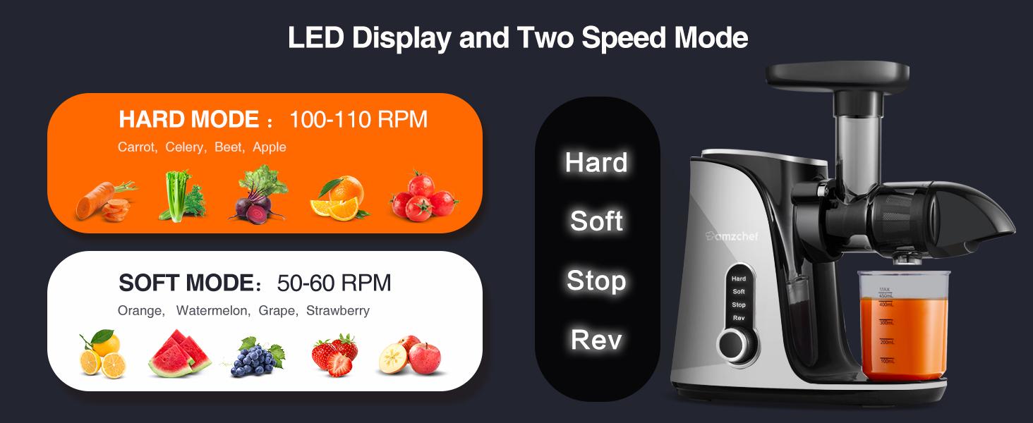 Juicer Machines,AMZCHEF Slow Masticating Juicer, Juicer with Two Speed Modes, Travel bottles(500ML),LED display, Easy to Clean Brush & Quiet Motor for Vegetables&Fruits