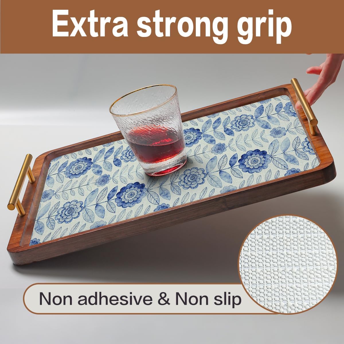 Drawer and Shelf Liner for Kitchen Cabinets Non-Adhesive | Floral Shelf Liner Non-Slip  Blue Flower Drawer Liner for Cupboard Shelves Easy to Clean Cabinet Liner 12IN×10FT
