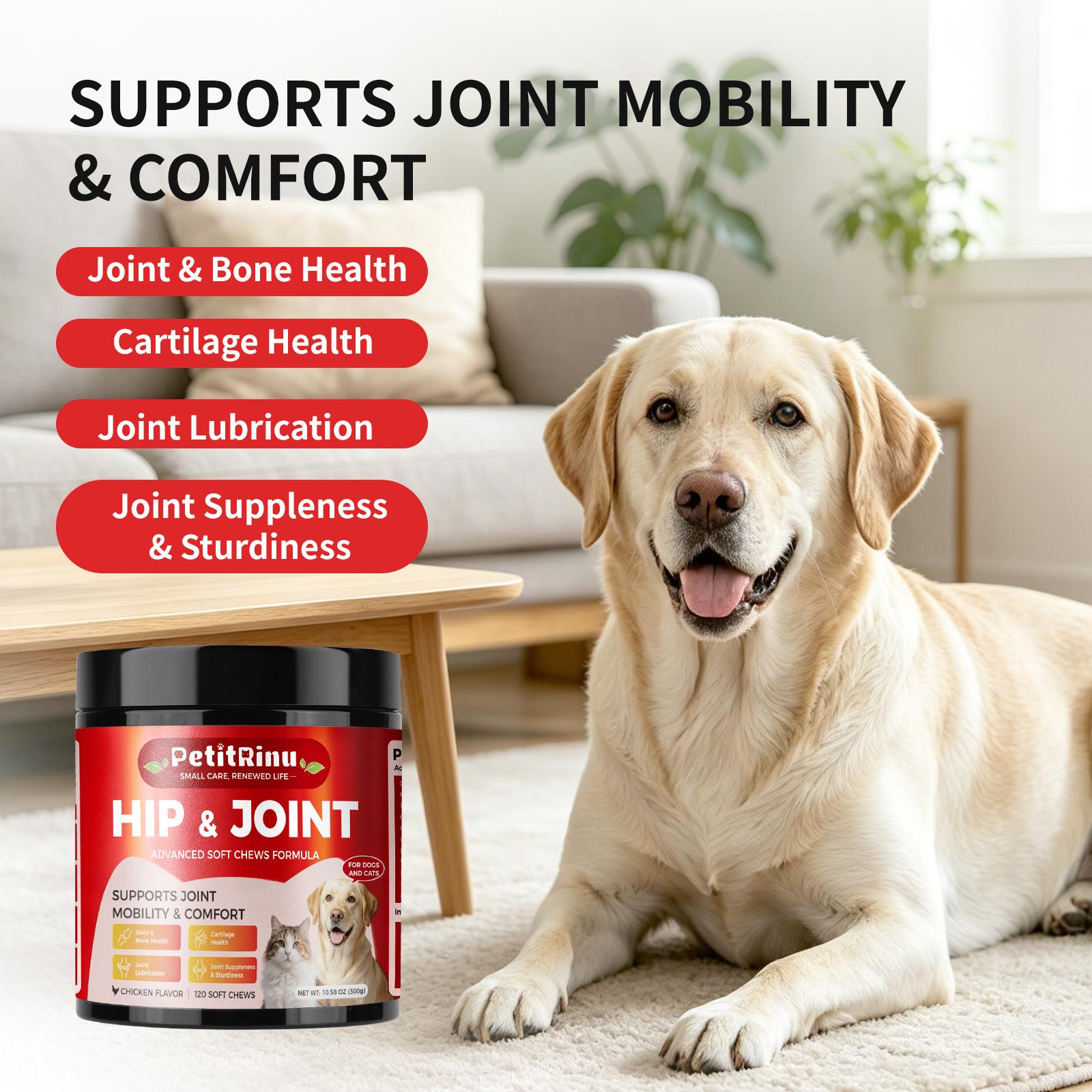 Dog Joint Supplement 120 Count Soft Chews, Hip & Joint Care for Senior Dogs, Puppy & Cats, Mobility Support Vitamins, Chicken Flavor Pet Health Supplement