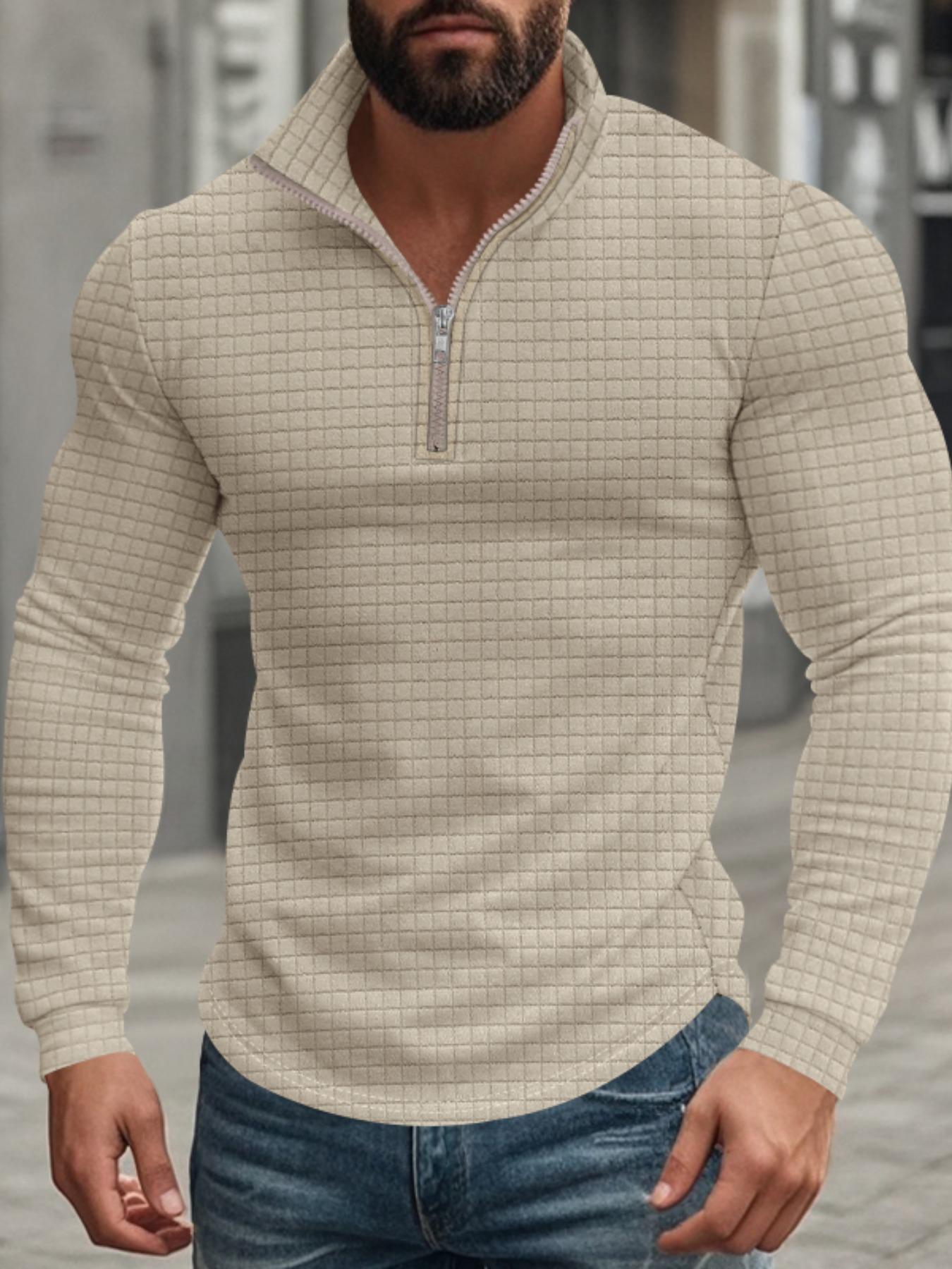 Men's Regular Fit Solid Zip Up Stand Collar Sweatshirt, Casual Long Sleeve Pullover for Spring & Fall, Fashion Men's Top for Daily Wear