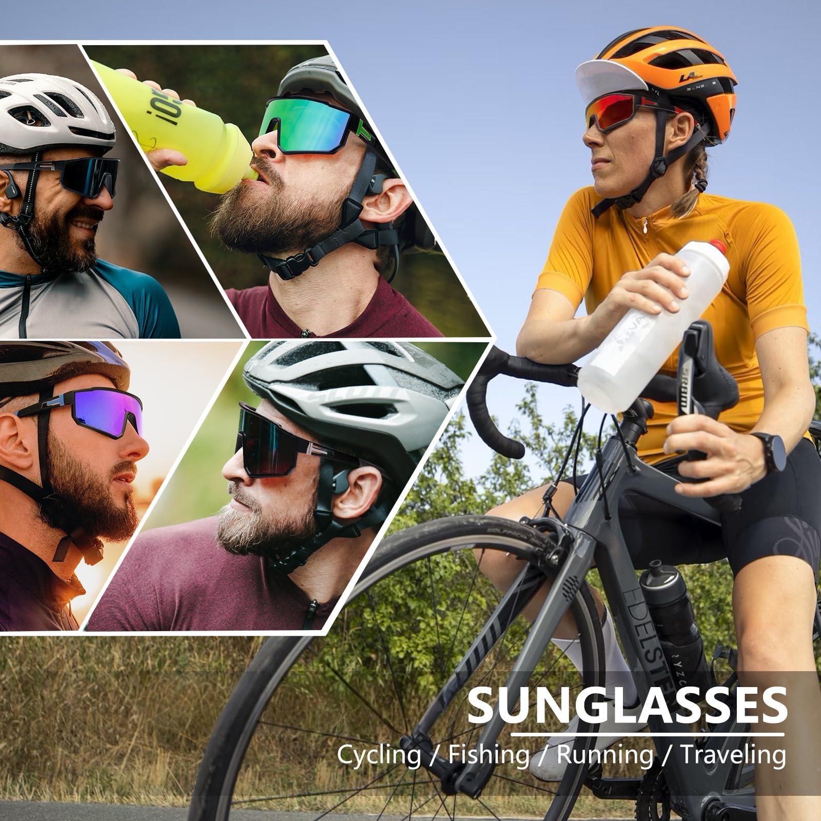 XUH 4PCS Unisex Oversized Sports Cycling Sunglasses, Colorful Wraparound UV400 Protection Windproof Glasses, Comfort Fit for Cycling Hiking Outdoor Sports,summervibes