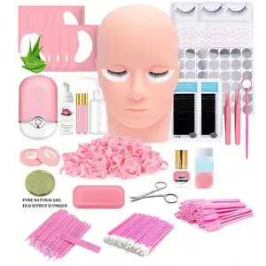 Professional Lash Extension Kit, Beginner Training Set, Human Model Head, USB Fan, Lash Brush, Spray, 8-15mm Practice Strips