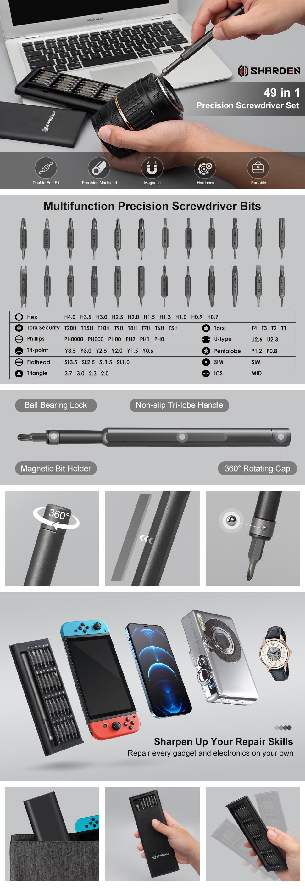 Precision Screwdriver Set 49 in 1 SHARDEN Small Screwdriver Set Magnetic Repair Tool Kit for Laptop, iPhone, Cell Phone, PC, MacBook, Tablet, Computer, PS5, PS4, Xbox, Electronic, Glasses, Watch