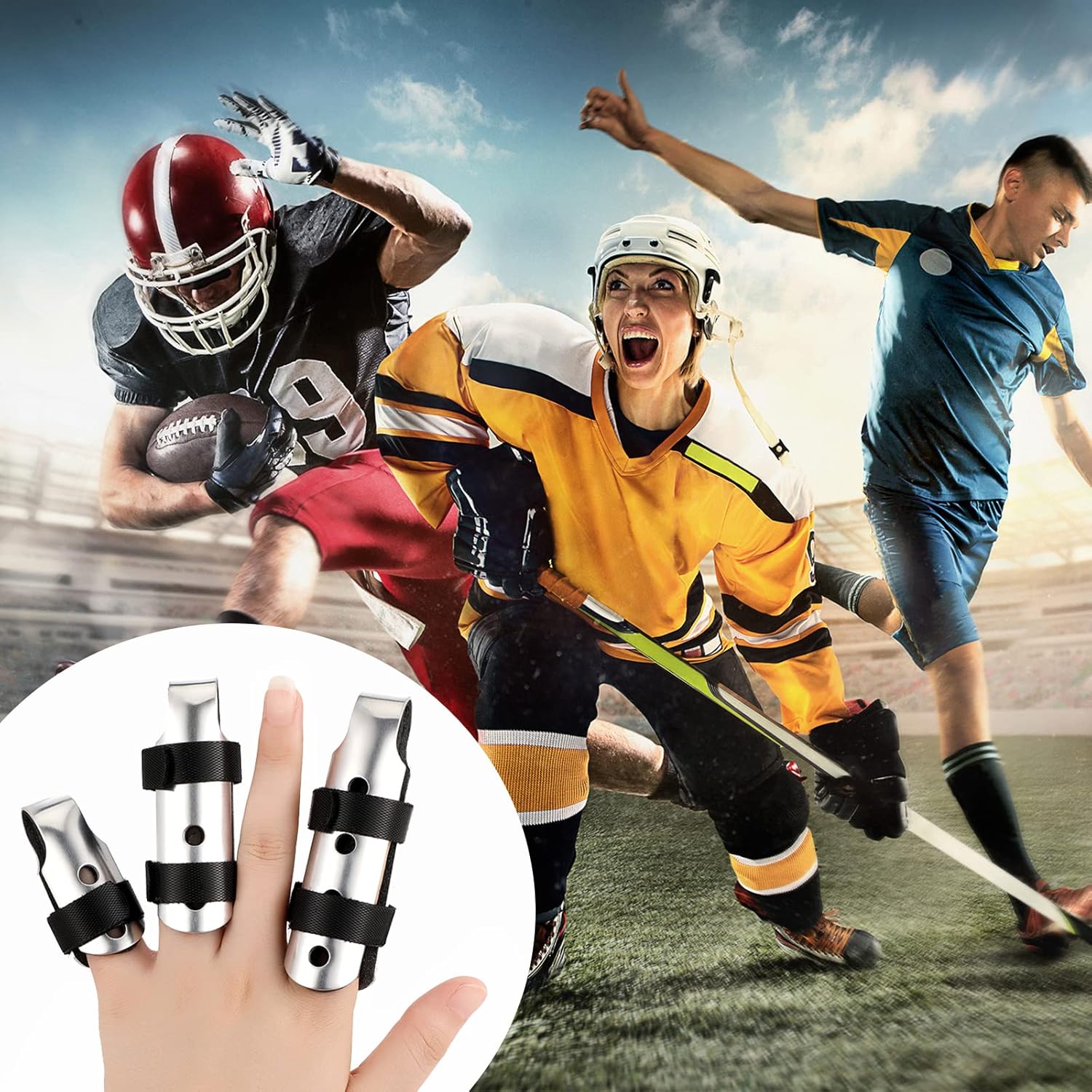 6 Pieces Finger Splint Metal Finger Support Finger Knuckle Immobilization(Black) Healthcare Tool