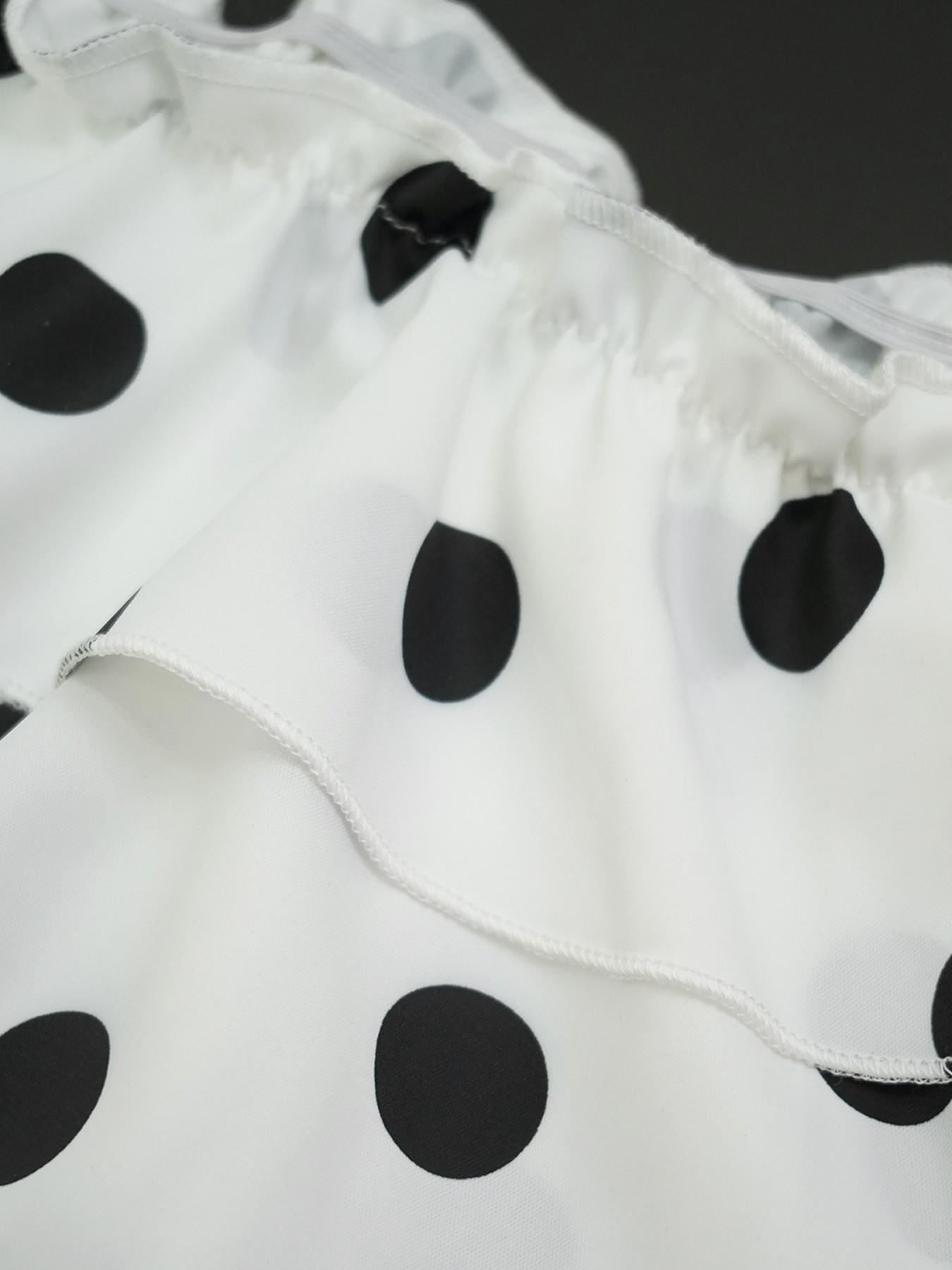 New Women's Polka Dot Top 2026, Casual Floral Print Layered Ruffled Shoulder Short Sleeve Shirt, Fashionable Ladies' Clothing