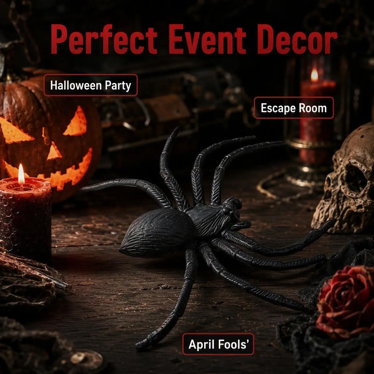 Realistic Large Spider Prop, Halloween Party Prank Toy, Plastic Spider Decoration, Escape Room Horror Scene Setup, Festive Decor Item, Prank Props