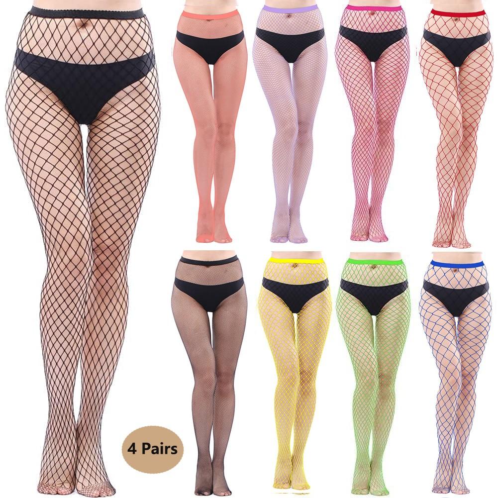 4 Pairs Women Fishnet Tights, Fishnets Net Stockings Pantyhose for Daily Wear, Cosplay, Holiday, Date, Perfect for Layering Fashion