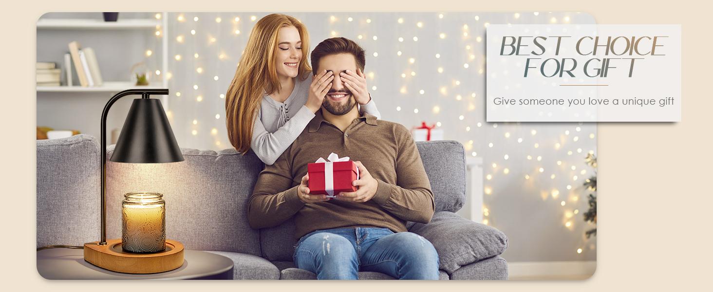 Candle Warmer Lamp with Retro Wooden Base - Home Decor Wax Melt for Small and Large Jar Candles, Candle Heater Lamp with 2 Bulbs, Dimmer and Timer Function