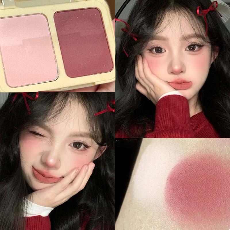 ✨ 2-in-1 Blush Palette with Mirror 🪞 Cheek Makeup Duo Dual Color Cheek & Eyeshadow｜Lightweight Natural Look & Long-Lasting Matte Blur Effect 🕑 Natural Flush for All Skin Tones 🌸 Perfect Christmas Gift & Unisex Makeup Must-Have！