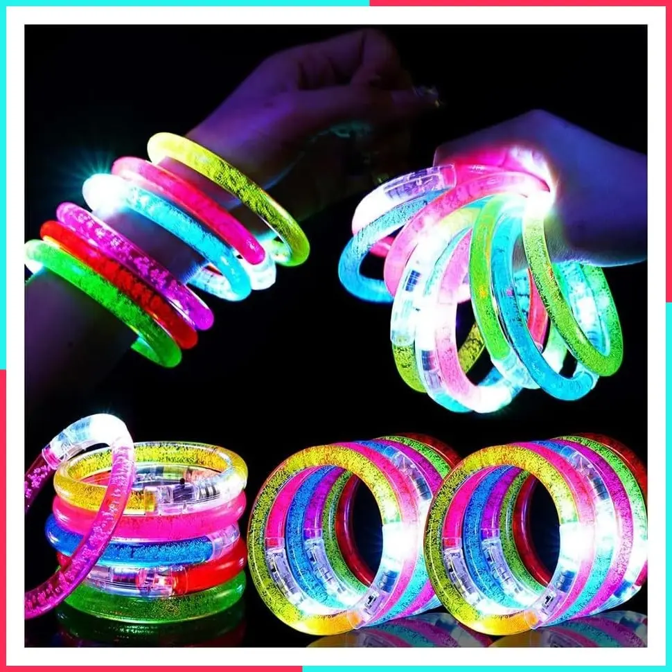 24Pcs Glow in the Dark Party Supplies for Kids & Adults, Flashing LED Light Up Toys Bracelets, Halloween Glow Sticks, Party Favors Carnival Birthday Concert Gift Accessories