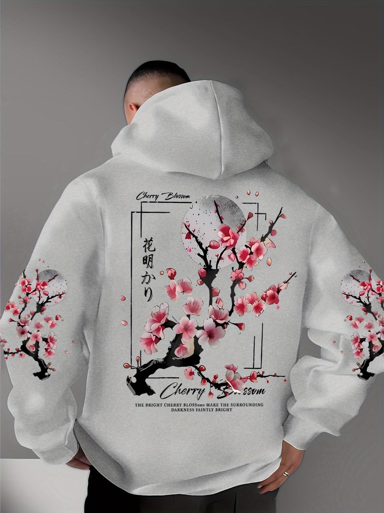 Cozy Oversized Japanese Cherry Blossom Floral Graphic Hoodie