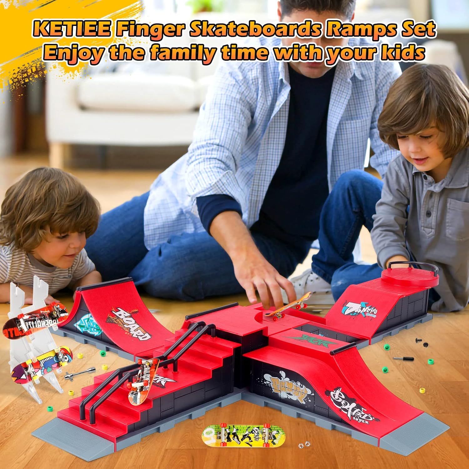 Creative Kids Finger Skateboard Set, Indoor Outdoor Play, Develops Motor Skills, Professional Training, Birthday Gift, Random Colors