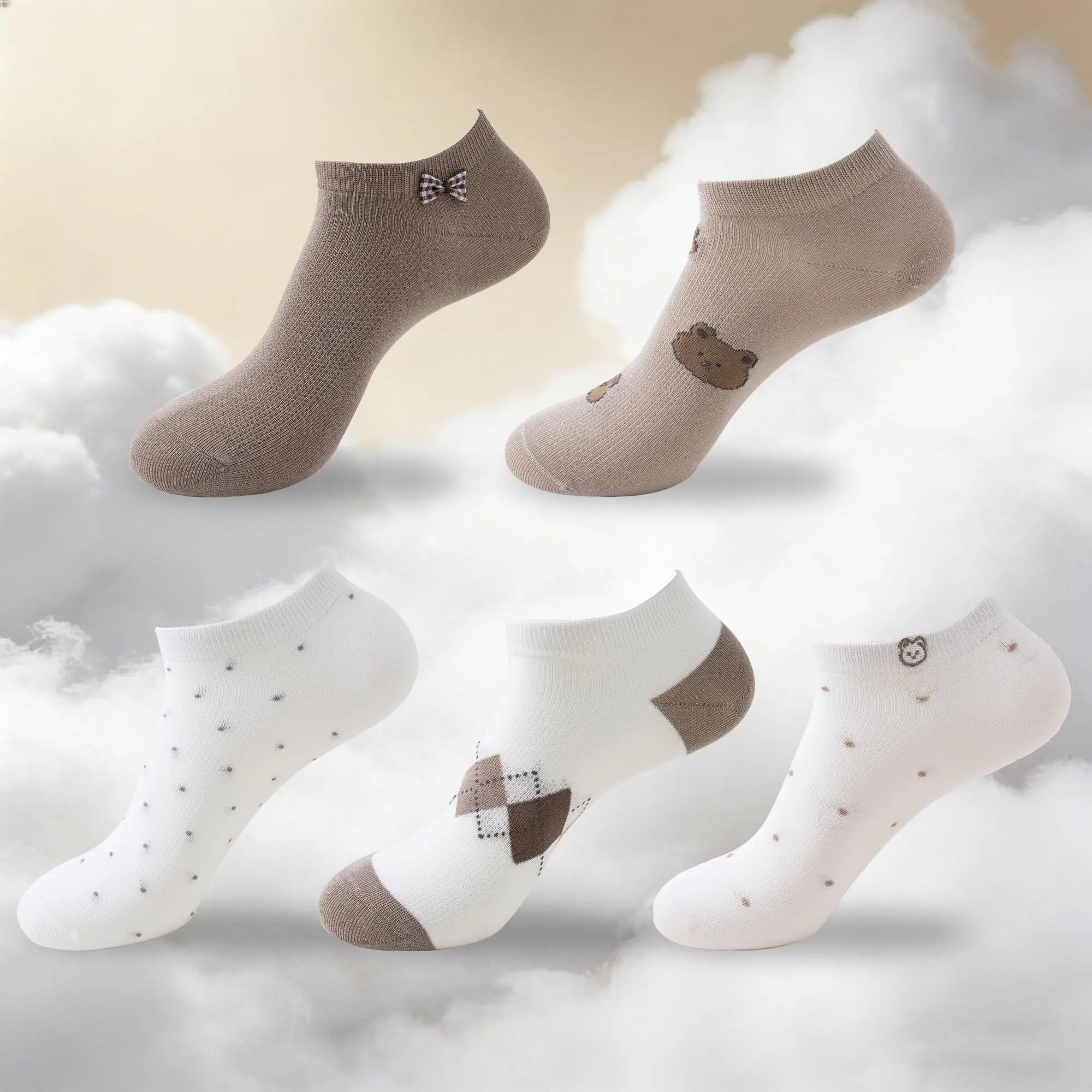Thin Ankle Socks for Women, 5 Pairs Cotton Rayon Low Cut Breathable Seamless Lightweight Pastal Colors Soft Socks