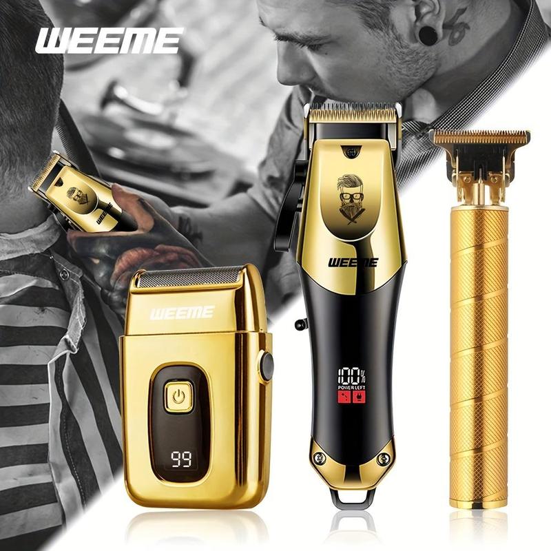 3-Piece Professional Blonde Hair Clipper & Trimmer Kit for Men - USB-Rechargeable Barber Set Featuring LCD Display, Adjustable Blade Hair Clippers, and Professional Men's Trimmer 3-Piece Professional Blonde Hair Clipper & Trimmer Kit for Men - USB-Rechargeable Barber Set Featuring LCD Display, Adjustable Blade Hair Clippers, and Professional Men's Trimmer