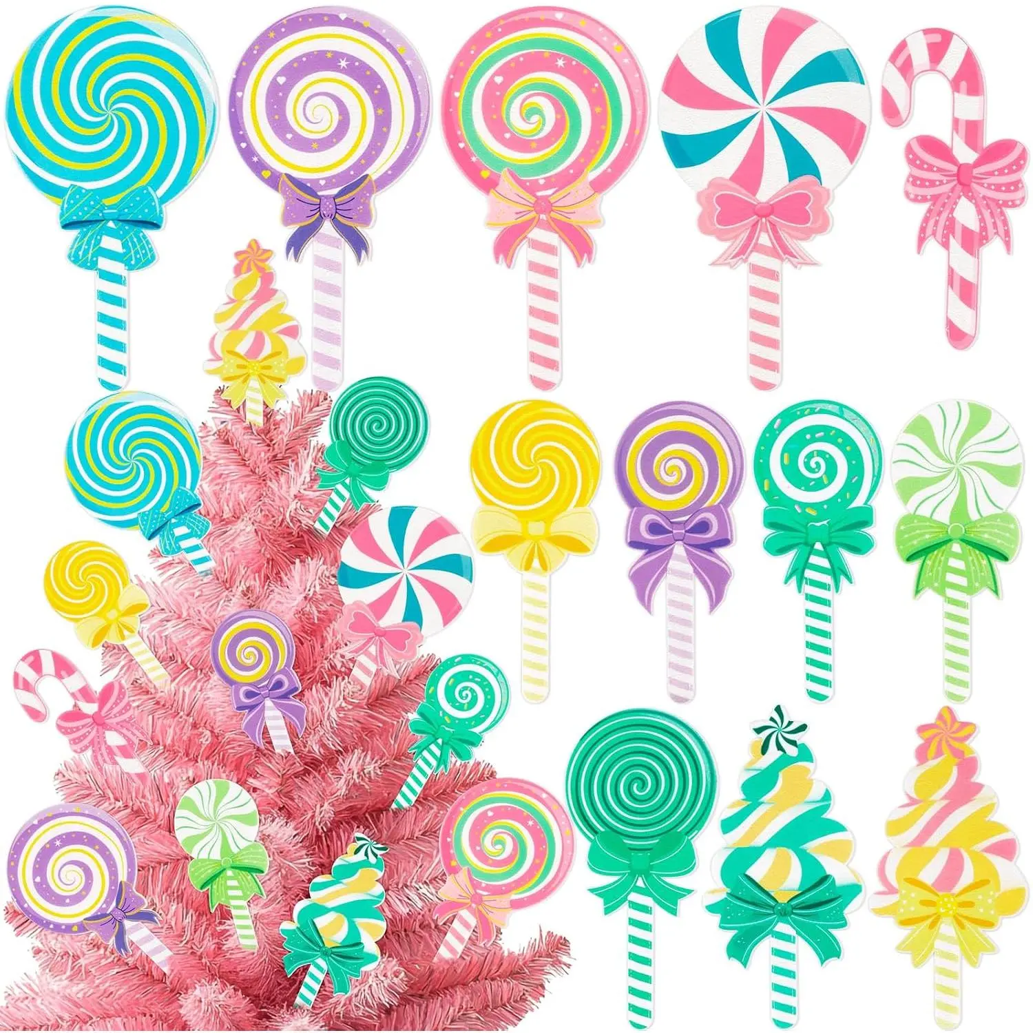 12 count Christmas Candyland Decorations Color Felt Tree Picks | Candy Cane Peppermint  Ornaments for Xmas Tree Tropper Holiday Party  Decor