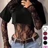 Lace Patchwork Long Sleeve Bodysuit, Slim Fit T-Shirt Style, Y2K Layering Top for Daily Wear, Women's Bodysuit