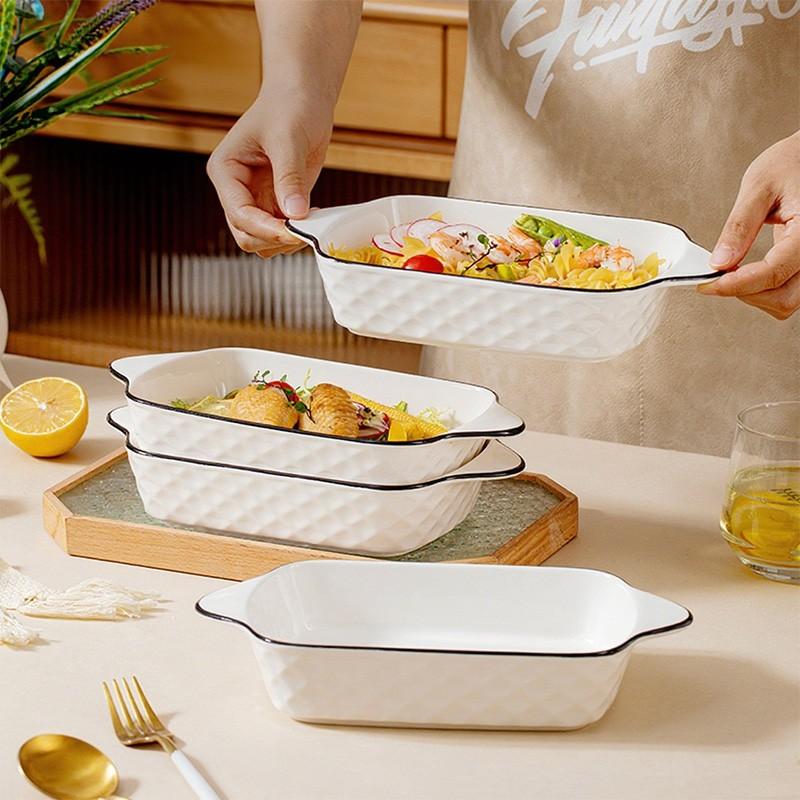Ceramic Bakeware Set, Rectangle Shape with Handle Design, Oven & Microwave Safe for Cooking & Baking, Durable Kitchen Essentials