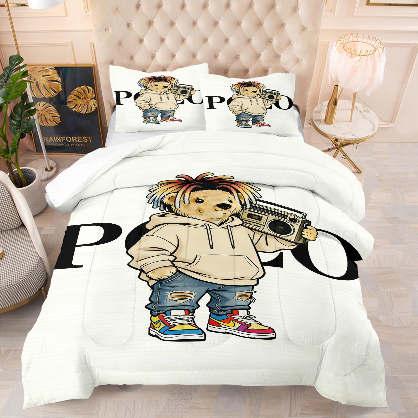 Bamboo Print Pattern Bedding Set, Includes 1 Quilt and 1 or 2 Pillowcases Without Pillow Inserts, Soft Bedroom Decor for Kids or Adults, Perfect Gift