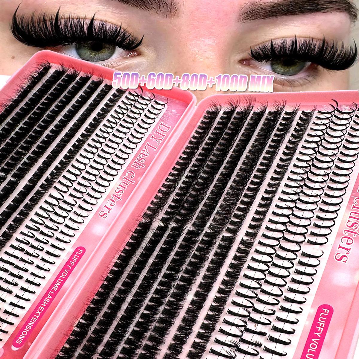 200D/150D/120D/100D/80D/60D/50DUniversal Eyelash Bundles 5-In-1 Set, Long 8-16mm Lashes for DIY Extensions, Perfect for Daily Makeup & Cosplay Events，suitable for daily life&weddings&dates&parties&music festivals&Halloween use, Lashes Clusters Kit