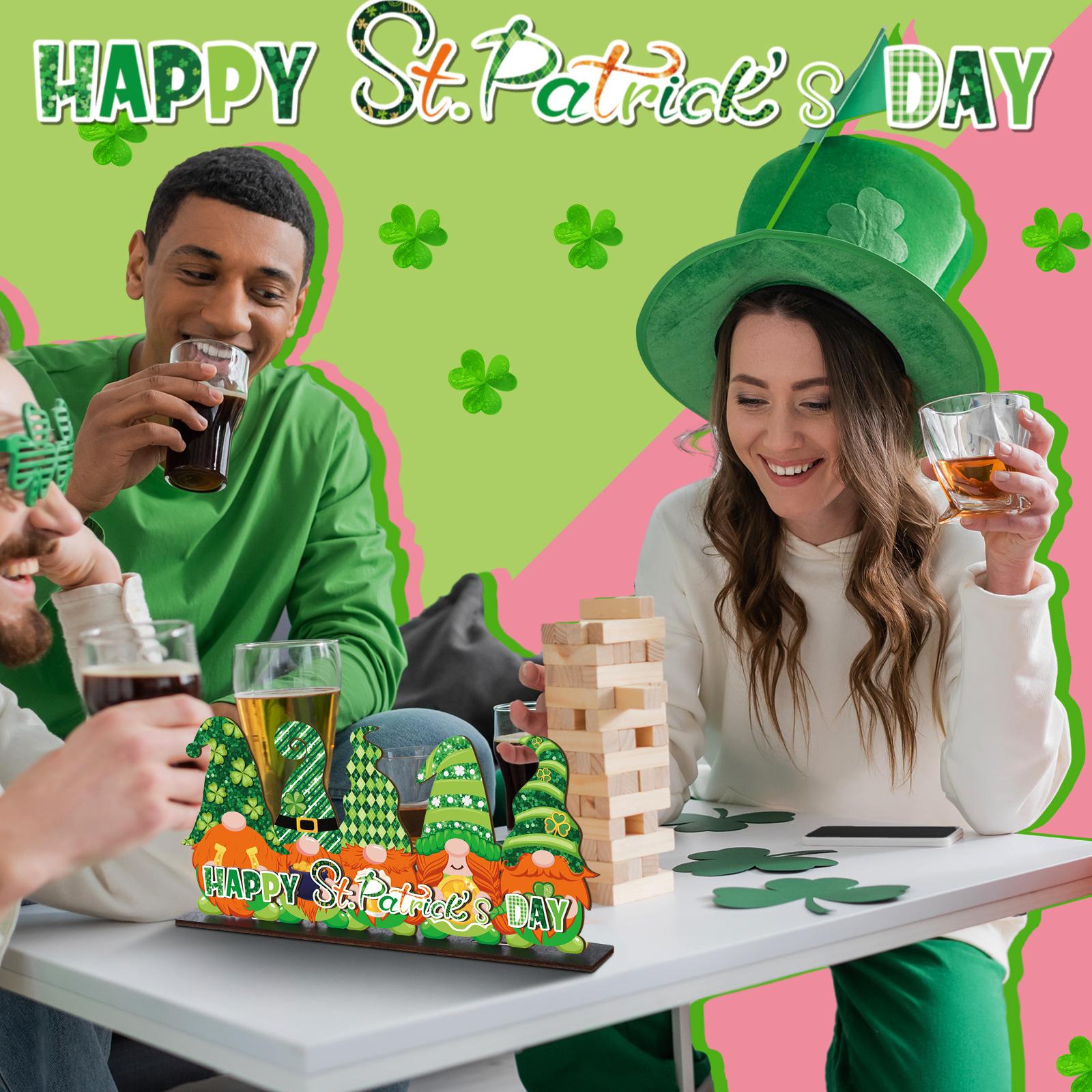 St. Patrick's Day & Valentine's Day Reversible Gnome Wood Signs, Double Sided Irish Theme Wooden Standing Blocks & Love Car Rose Truck Heart Decor, Table Centerpiece for Tiered Tray Farmhouse Kitchen, Ideal for Irish Families, Gnome Lovers & Couples Gift