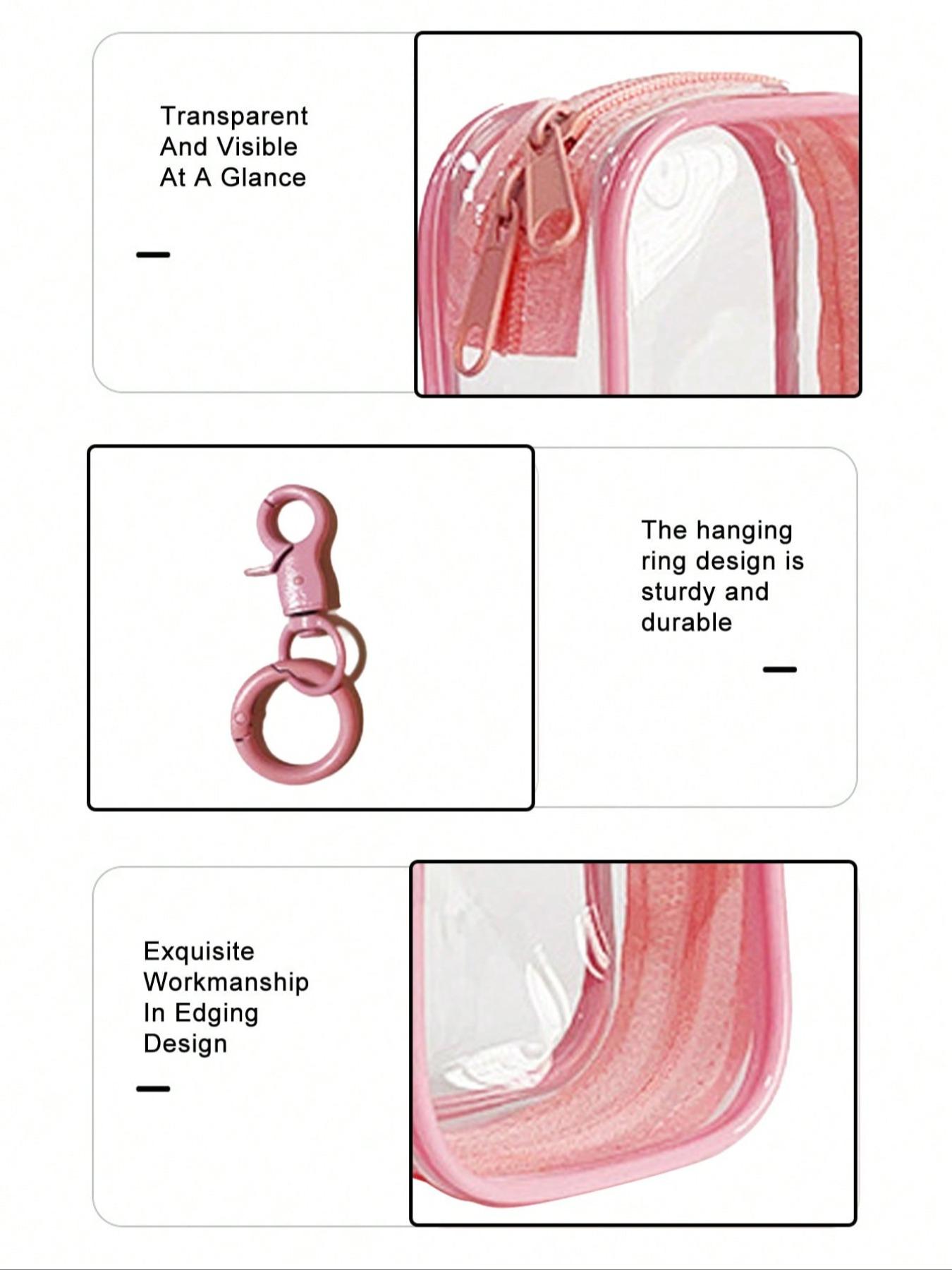 Portable mini transparent zippered storage bag, Zipper pouches, compact multi-functional storage bag, earphone charger storage box with key ring, transparent travel accessory, suitable for storing small items, data cable storage bag Organizer