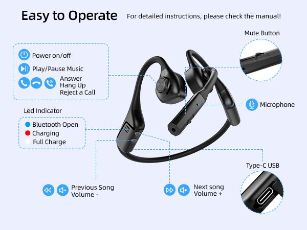 2B2C LK02 Bluetooth Air Conduction Headset with Mic,Open Ear Wireless Headphones with Bluetooth 5.1/Mute Function/aptX-HD/LL,for Online Meeting/Online Teaching/Office Home Business/Driving