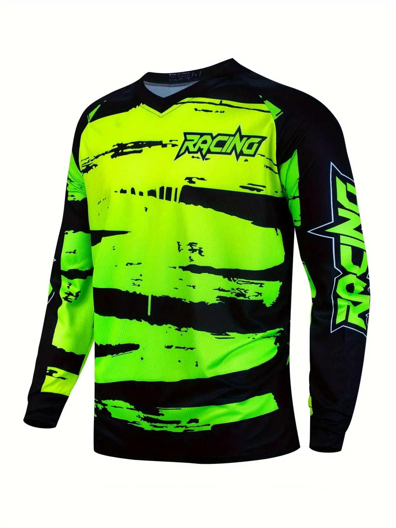 Men's Racing Quick-Dry Breathable V-Neck T-Shirt, Motorcycle Race Training Tee, Raglan Long Sleeve, All Seasons, Outdoor Activities