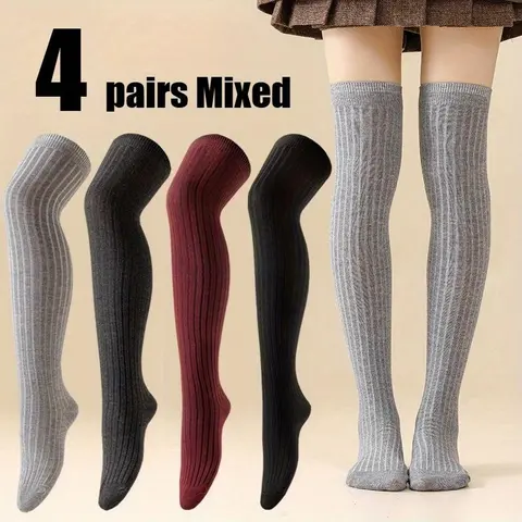 Women's High-Quality Chemical-Free Soft Spandex Blend Minimalist Style Socks (1/2/4 Pairs Multiple Packs) - Knee-High/Over-Knee, Solid Colors, Cozy Leg Coverage, Easy Match, Thigh-Warming, Spandex Blend Moves With You, School-To-Sport Use, Autumn-Winter