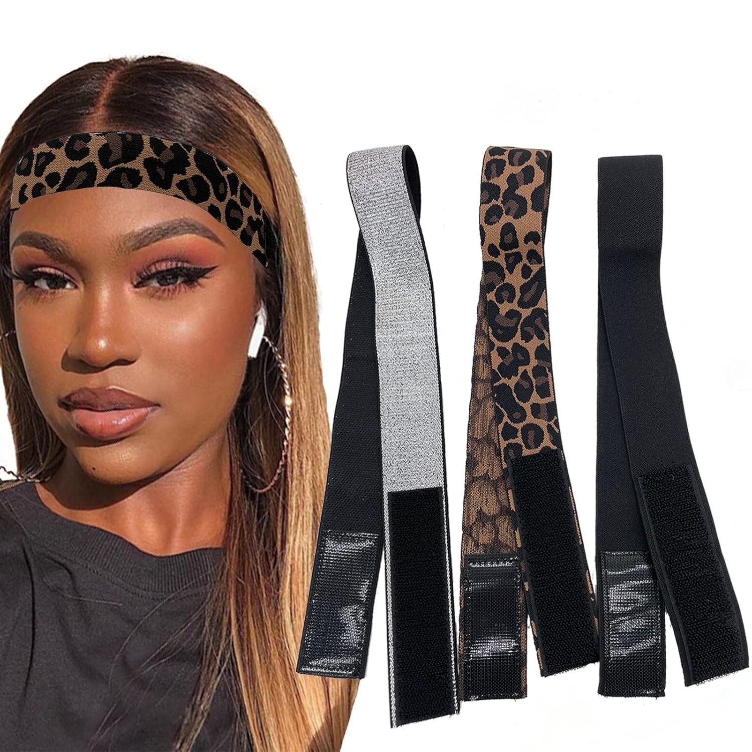 3 Piece Wig Magic Tape Elastic Hair Bands, Lace Melt Design, Edge Wrap to Placement Edge, Leopard Print Packaging