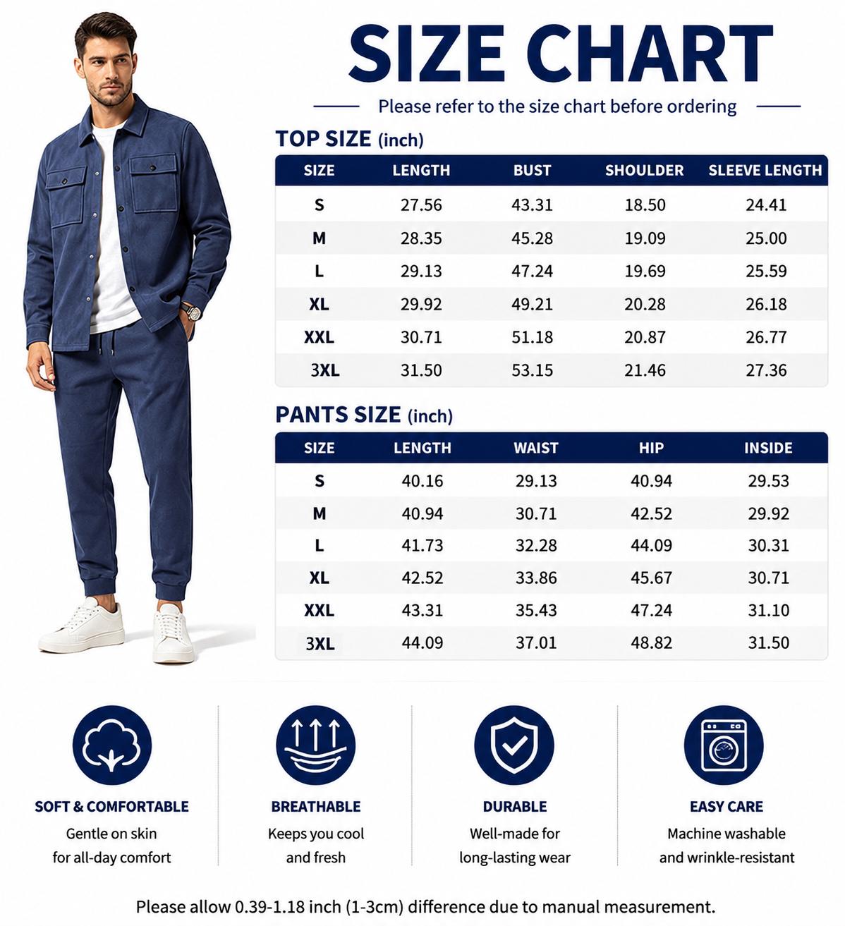 Men’s Faux Suede Utility Jacket Set, Casual Fall Spring Workwear Outfit with Lapel Collar Multi Pocket Jacket and Matching Pants, Relaxed Fit American Streetwear Two Piece Set for Daily Wear, Travel, Outdoor Activities and Weekend Fashion