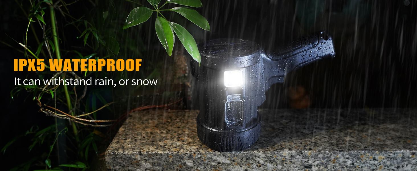 Rechargeable Searchlight Bright LED Spotlight Flashlight with 6 Modes Solar Panel Waterproof for Hunting Camping Boat 3000mAh Battery IPX5 Waterproof