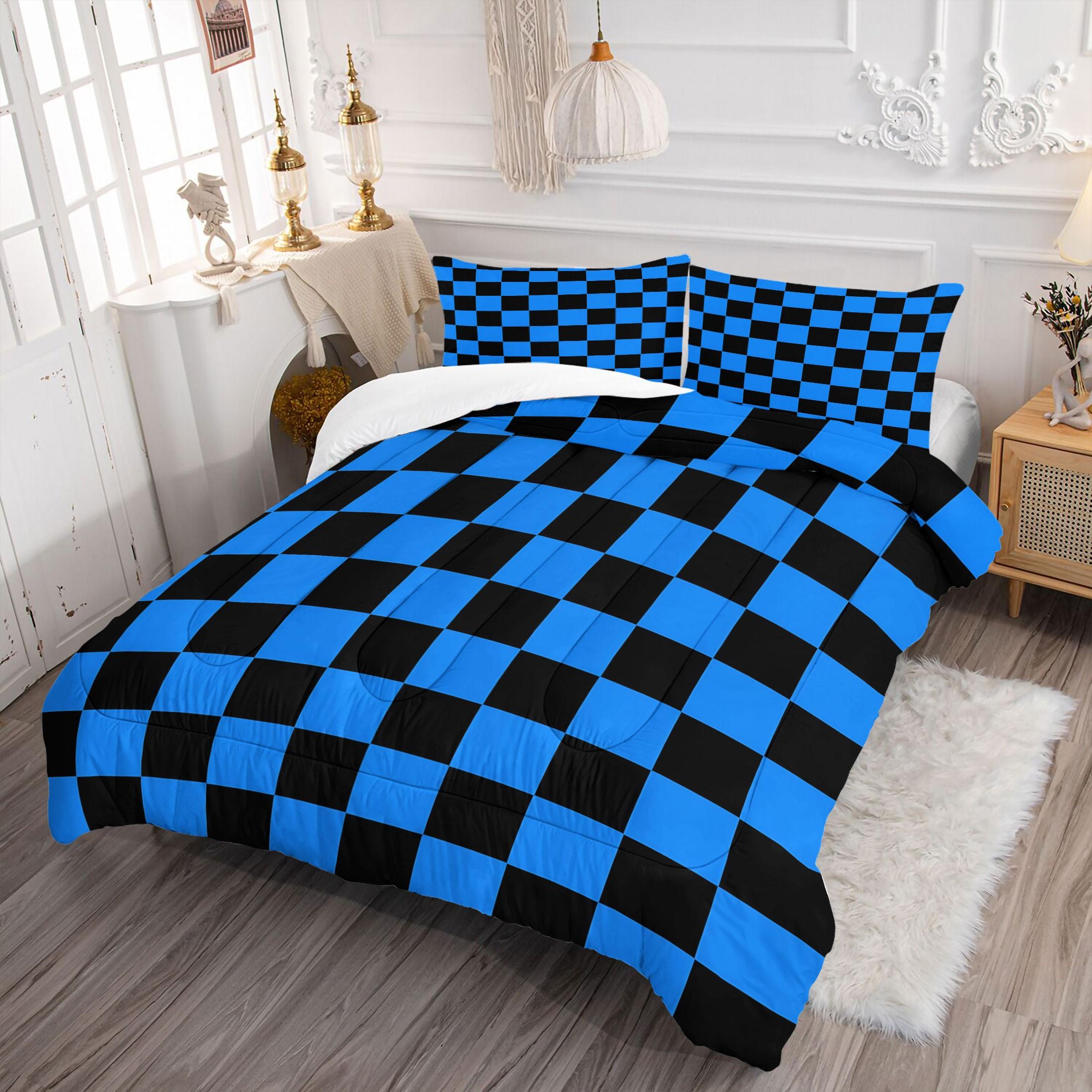 3 Pcs Geometric Checkerboard Print Comforter Set, Modern Minimalist Bedding Set, Soft Warm Lightweight with HD Digital Print, Fade Resistant & Breathable, Ideal for Bedroom Dorm Guest Room Decor, All Season Use