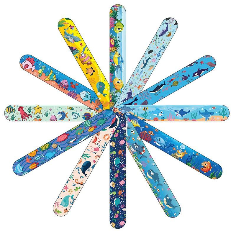 24pcs Ocean Quicksand Slap Bracelet, Mermaid Seashell Wristband, Colorful Marine Animal Snap Band, Assorted Designs, Beach Summer Decor Gift
