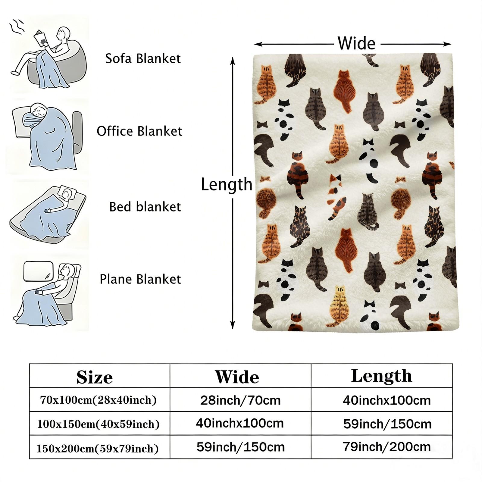 Cute Cat Back Print Flannel Throw Blanket, Soft Warm Fleece Blanket for Couch Bed Sofa, Cozy Plush Gift Blanket with Funny Cat Pattern, Lightweight Decorative Blanket for All Seasons, Perfect Gift for Cat Lovers, Friends & Family