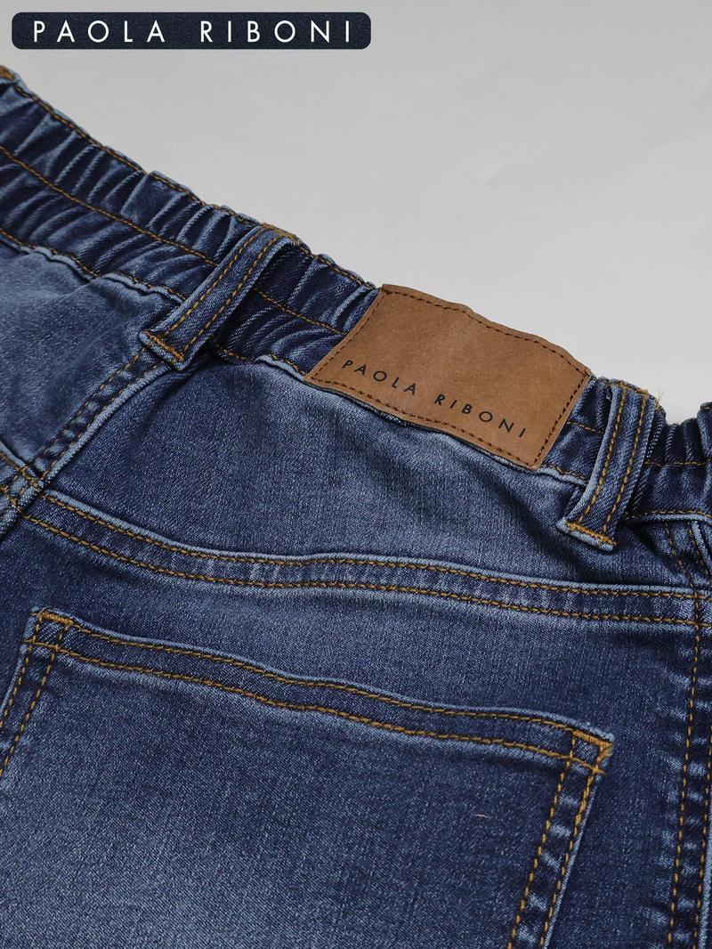 Women's High Elastic Denim Banana Pants, Fitted Casual Style, Plain Pattern, All Seasons Wear, Comfortable and Stylish