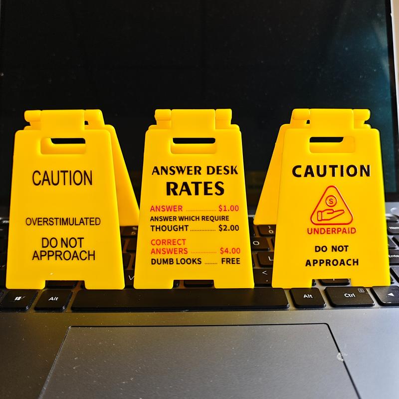 Caution Overstimulated Desk Sign -Yellow Signwith Black Text, Gift for CoworkersBoss & Employees, Mini Novelty FunnyDFunny Desk Sign, 3D Printed Warning Overstimulated Don't Approach, Mini Humorous Prank Gift for Colleagues Boss, Office Home Decor