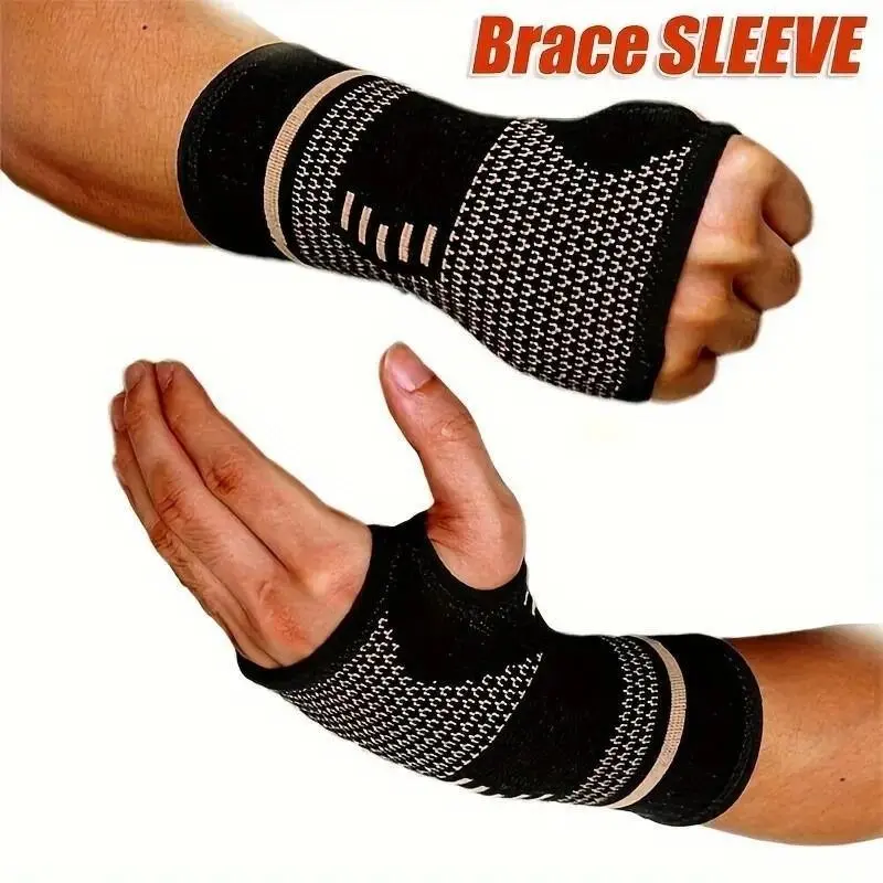 AOPLUS Unisex 1-Piece Copper Compression Hand Support Wrap - Breathable Polyester Blend, Non-Slip Thumb Loop Sleeve for Basketball, Gym, Cycling Wear Sports Accessories Sweat Band wrist brace
