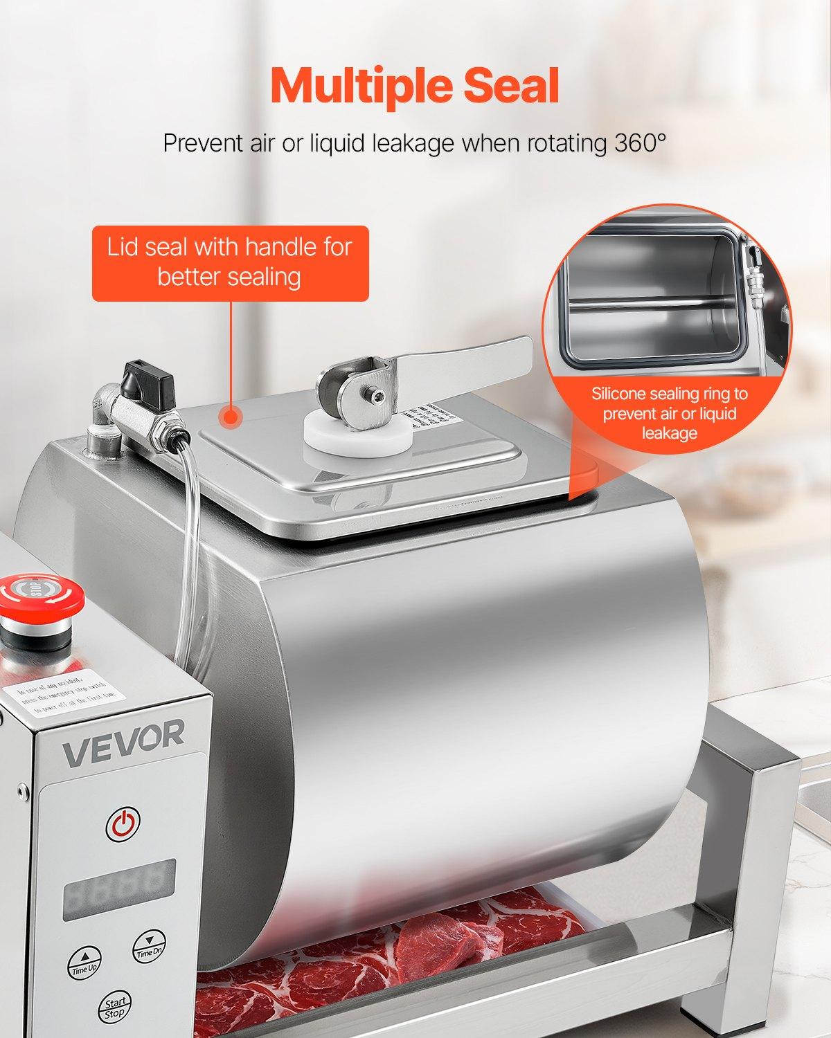 VEVOR Meat Tumbler Marinator, 10L Vacuum Tumbler Marinating Machine with Automatic Bidirectional Rotation, Stainless Steel Vacuum Curing Machine for Chicken Steak Pork, Home & Commercial Use