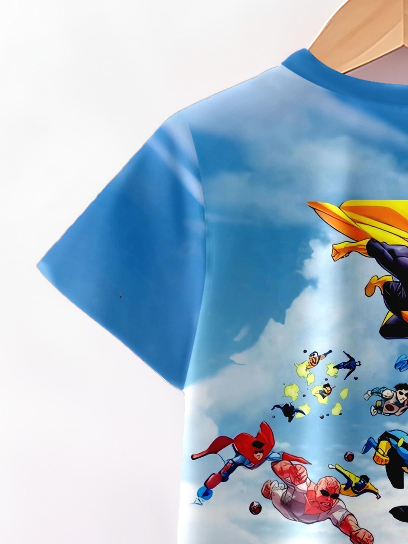 Boys' Superhero Costume Set, Casual Fitted Shorts Suit, All over Print, Perfect for Outdoor Activities, Birthday & Holiday Gifts