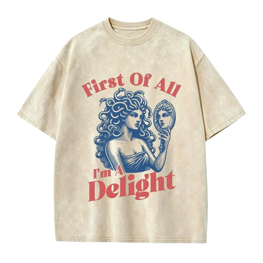 First Of All I'm A Delight Medusa Gorgon T-Shirt, Trendy Sarcastic Shirt, Greek Mythology Outfit, Funny Greek Goddess Gift, Dark Academia